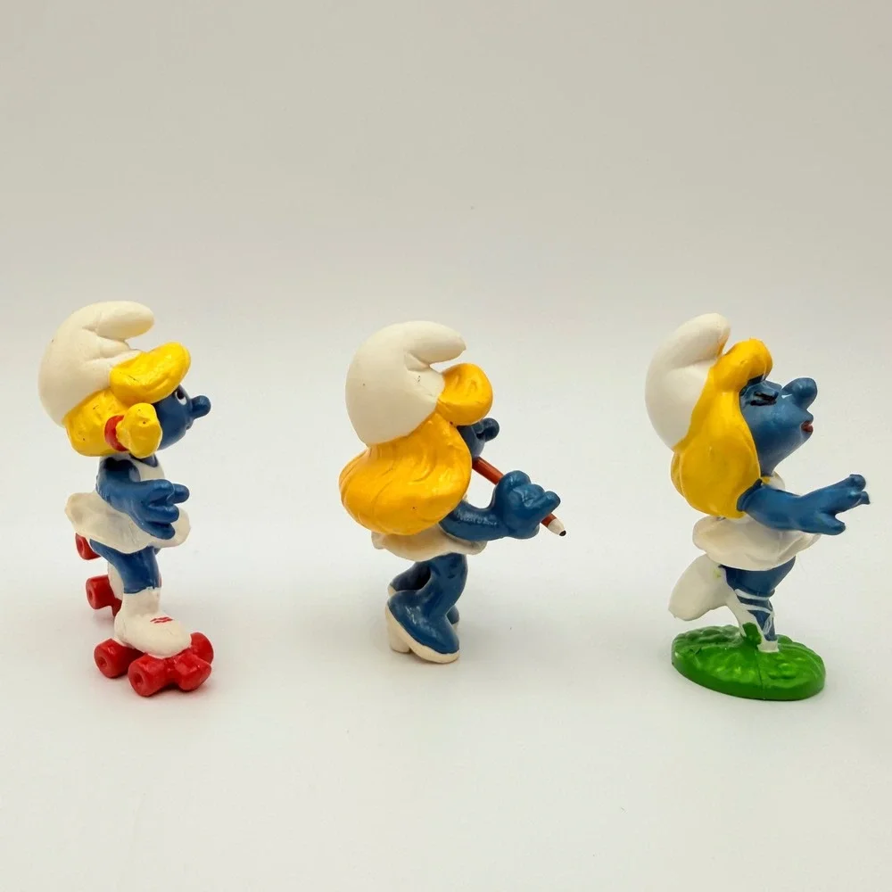 Vintage Schleich Smurfette PVC Figures Lot 3 Roller Skater Student Ballerina 80s